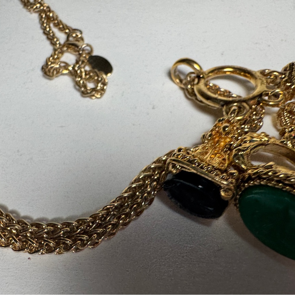 Kenneth Jay Lane RARE Victorian Revival Glass Intaglio Fob Charm Trio Necklace - Picture 9 of 10